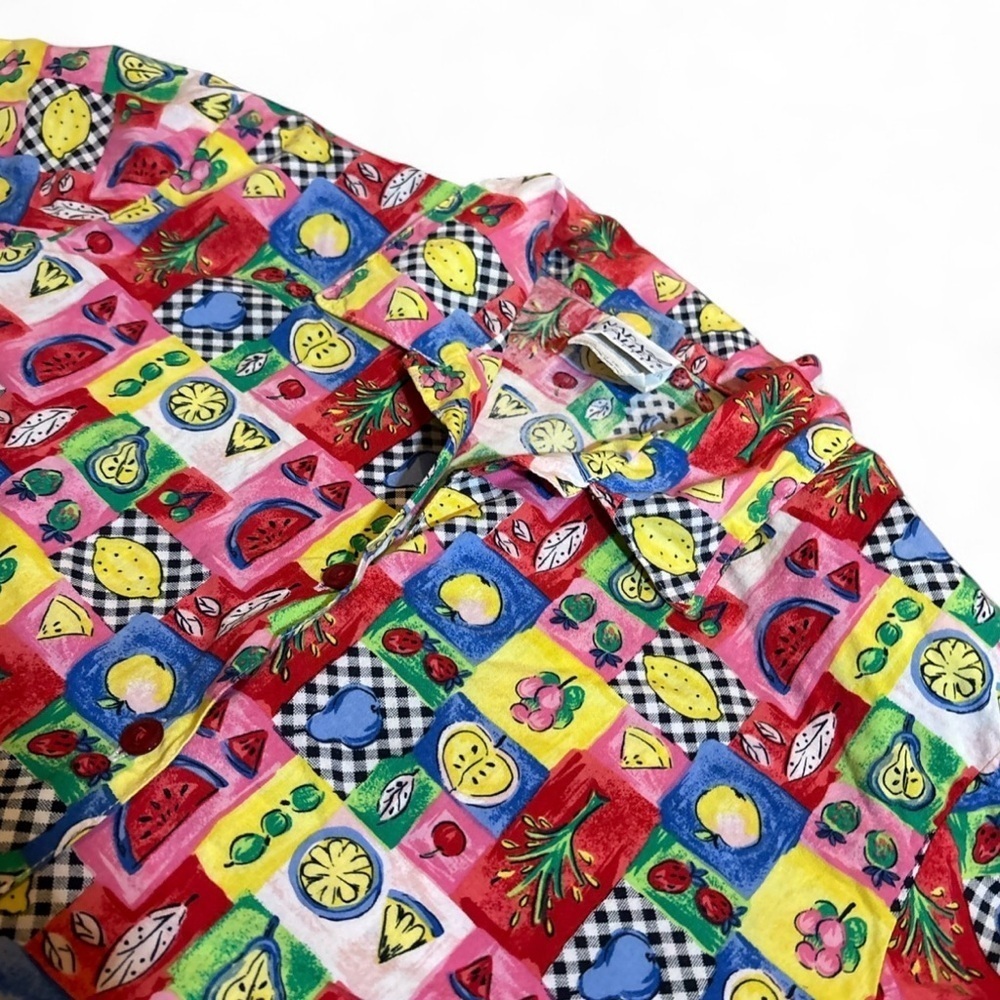 Vintage Napa Valley Fruit Print Shirt PM Colorful Patchwork Button Up